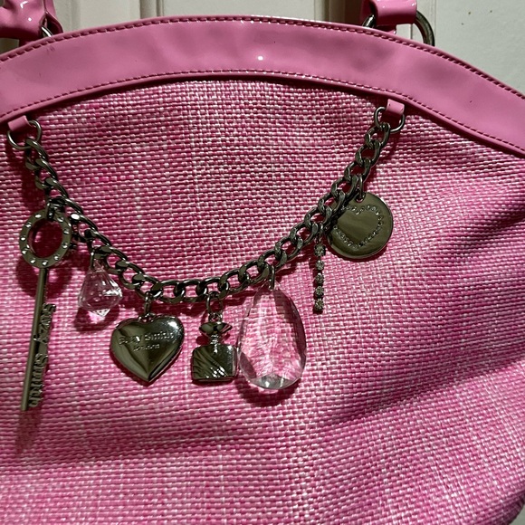 Gerolamo pink straw handbag with charms and chain link - Picture 5 of 16